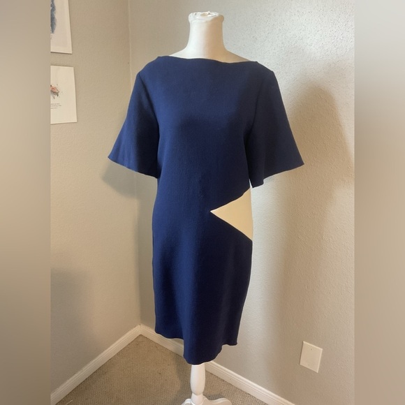 Roksanda Ilincic Blue White Wool Colorblock Sheath Dress Size US 4 - Picture 2 of 14